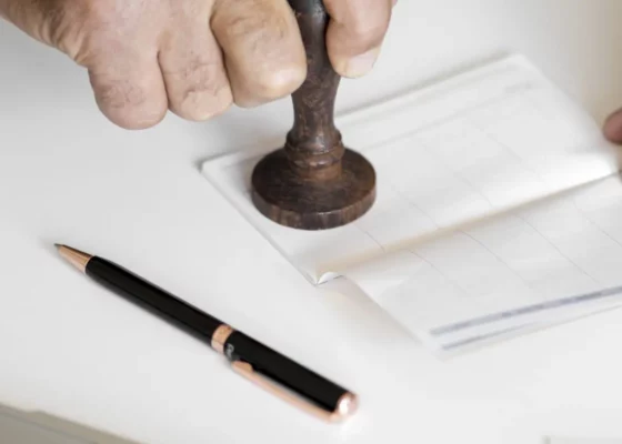 People checking bankbook isolated on white table